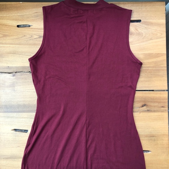 Say What? Body Con Rhinestone Maroon Sleeveless Mock-neck Dress - Picture 9 of 12